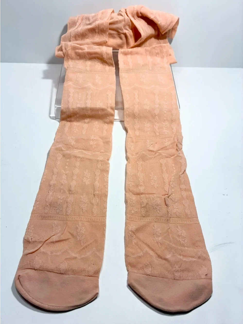 2 Pairs Y2K Peach Floral Jacquard & Ivory Open Knit ITALY MADE Tights Lot Sz M/L
